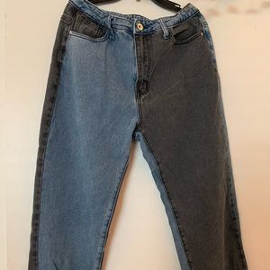 Blue and black mom jeans